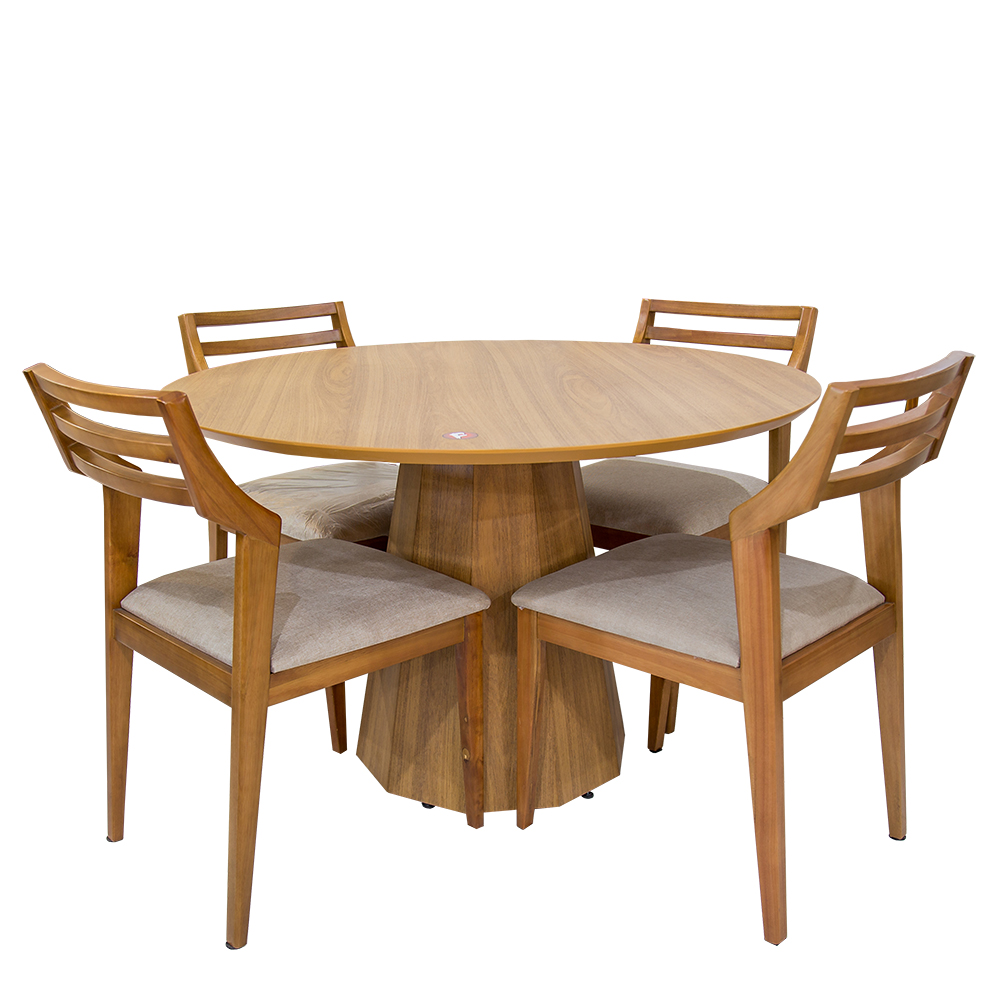 Conjunto de mesa redonda com 4 cadeiras Rafana madeira Ferrugine